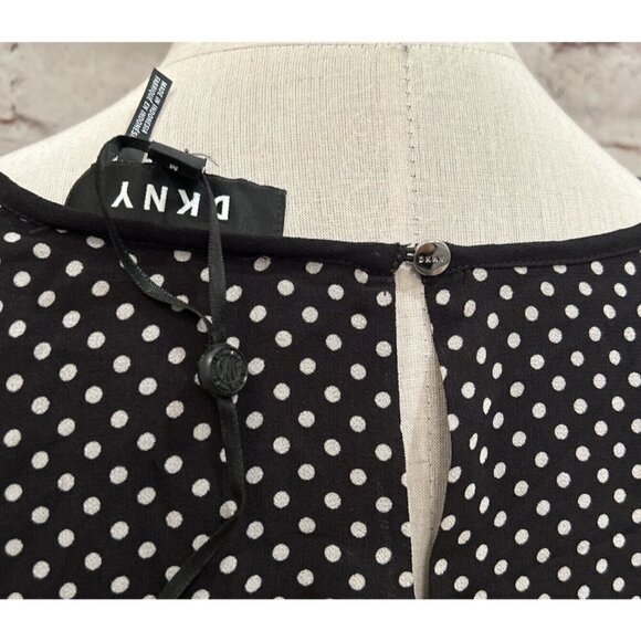 DKNY Womens Black Polka Dot Midi Sheath Dress Long Sleeve Polyester Size M - Picture 5 of 5